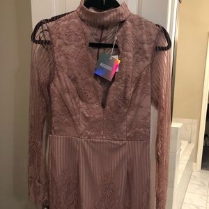 Misguided blush pink long sleeve lace dress